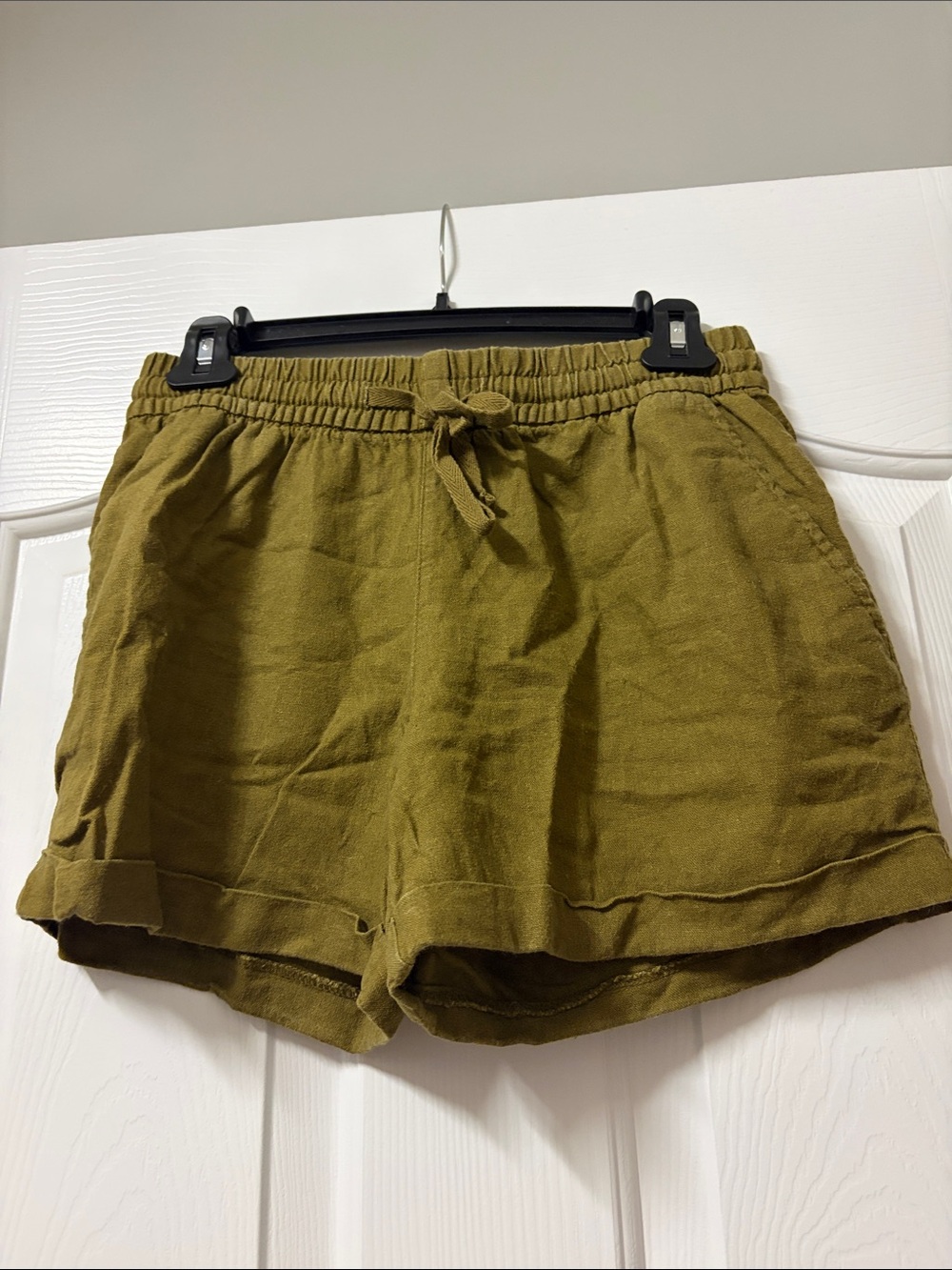 Old Navy Olive High-Waist Drawstring Linen-Blend Shorts